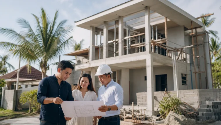 Filipino homeowners and a construction professional planning a new house in Cebu